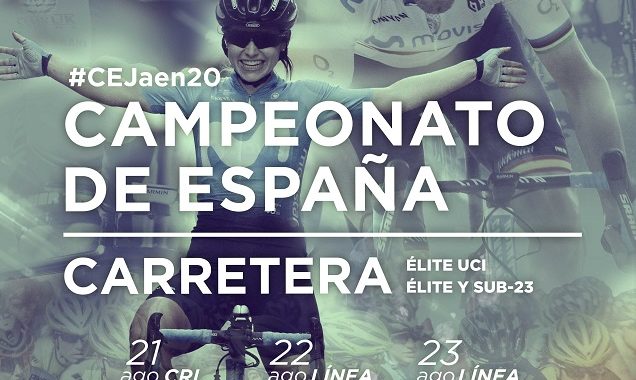 Cartel de los Campeonatos de España 2020 de ciclismo en el que sale los dos últimos ganadores Valverde y Sheila Gutierrez
